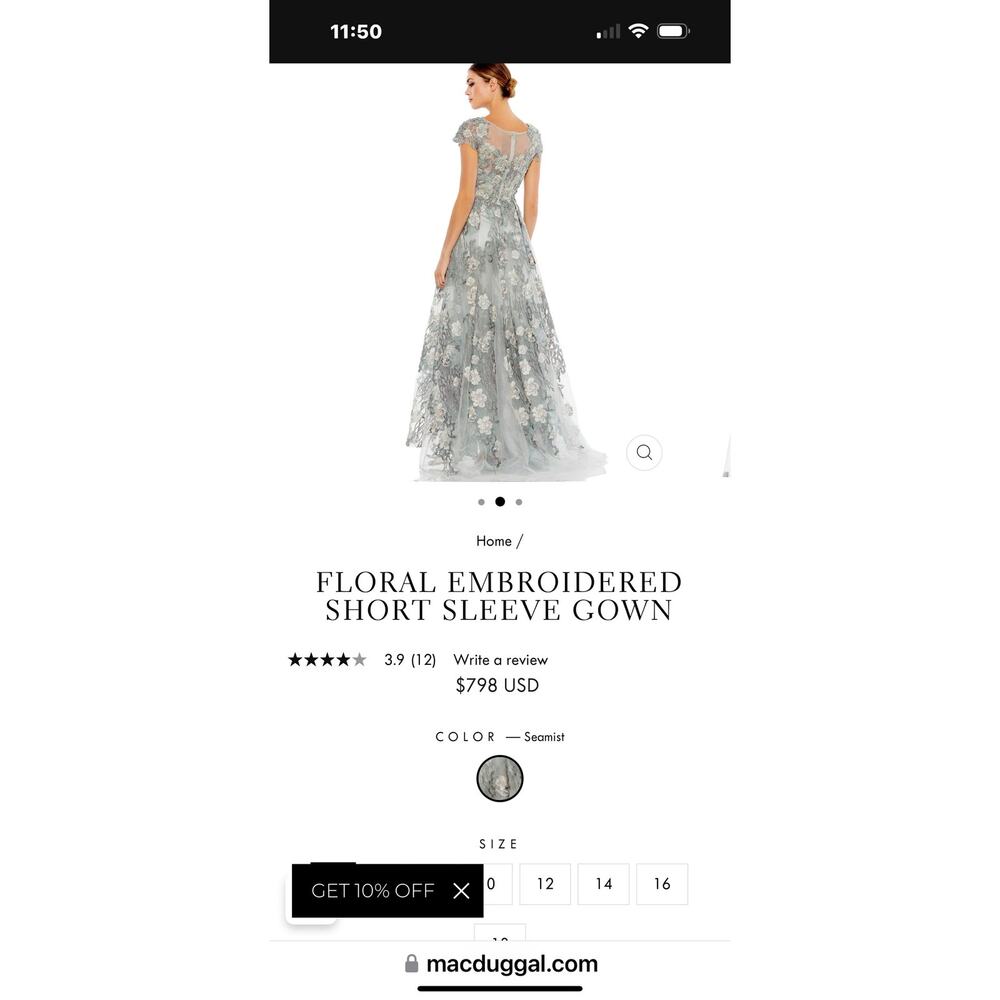 Mac Duggal NWT Seamist Green / Gray Floral Embroidered Maxi Gown 20294 - Picture 9 of 16